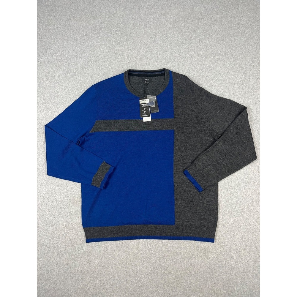 Alfani Sweater Mens 2XL Blue Heater Gray Merino Wool Blend Long Sleeve Crew Neck